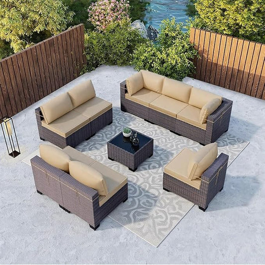 Kullavik 9 Pieces Outdoor Patio Furniture Set, Outdoor Sectional Rattan Sofa by KULLAVIK