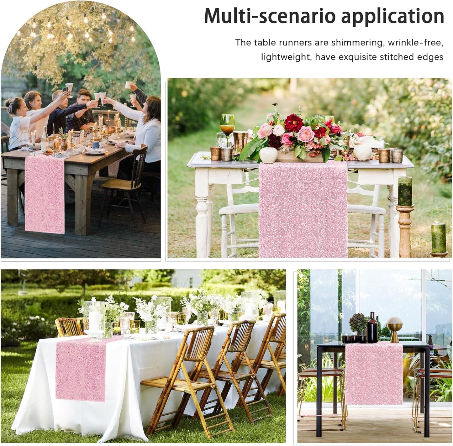 2 Packs 12 x 72 inches Sequin Table Runner, Pink Glitter Table Runner for Birthday Party Supplies Wedding Engagement Baby Shower Holiday Celebration Event Decorations