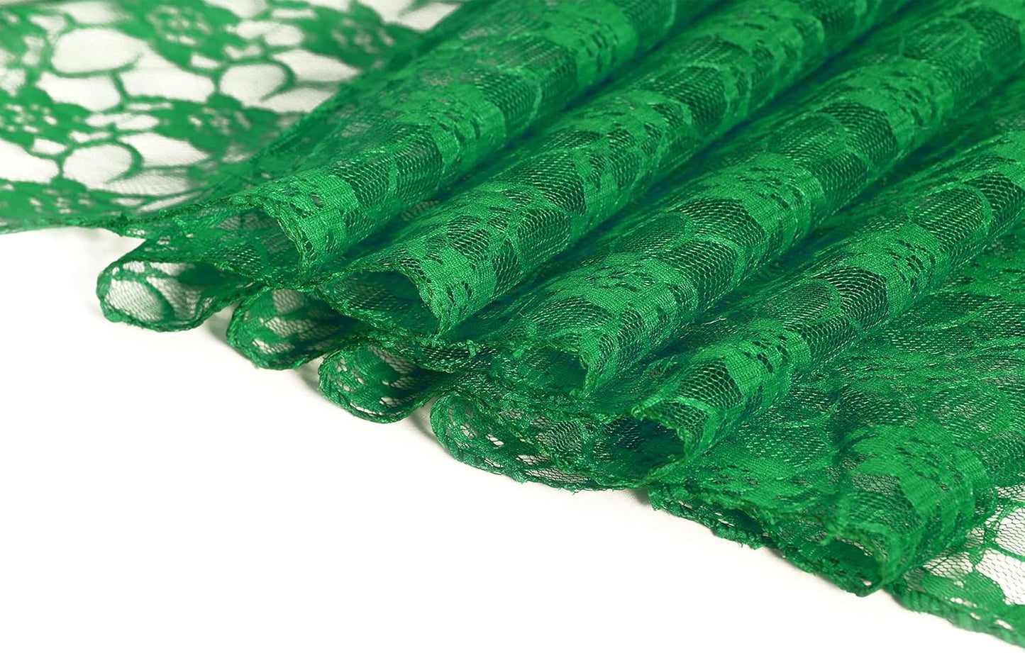 MDS Pack of 15 Wedding 12 x 108 inches Lace Table Runner for Wedding, Decorations for Birthday Parties, Banquets, Graduations, Engagements, and Runners fit Rectangle, Round Table- Hunter Green