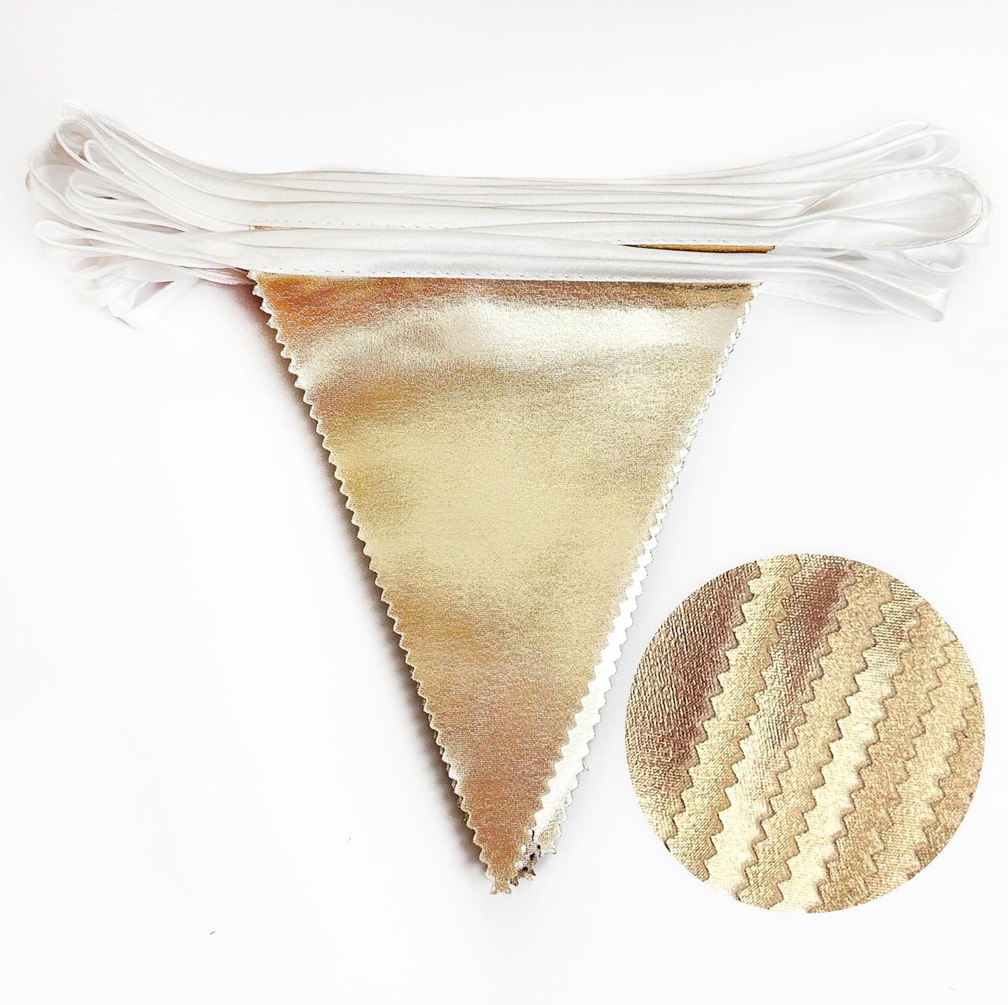 Champagne Gold Party Decoration Metallic Fabric Triangle Pennant Banner Flag Bunting Garland for Birthday Engagement Bridal Shower Wedding Anniversary Graduation Bachelorette Party Decoration Supplies