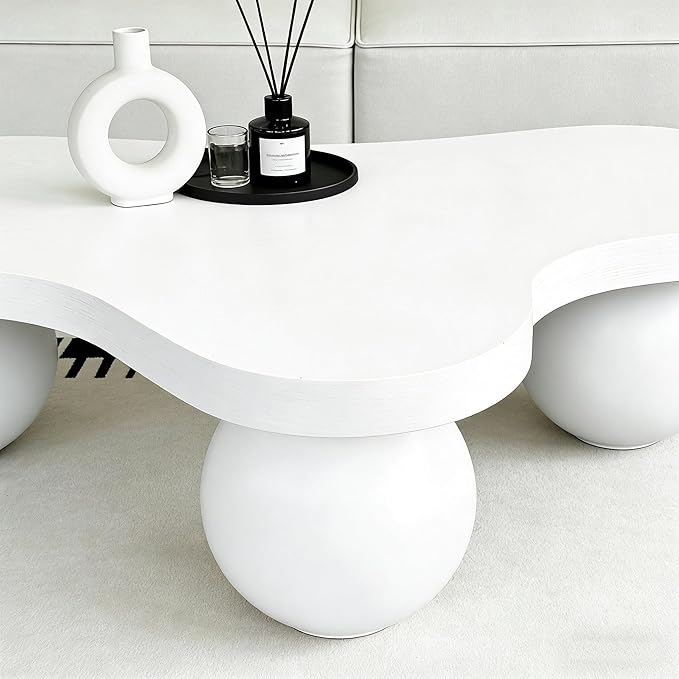 46" Cloud Coffee Table with 3 Ball Legs, Modern Irregular Center Table - Image 7