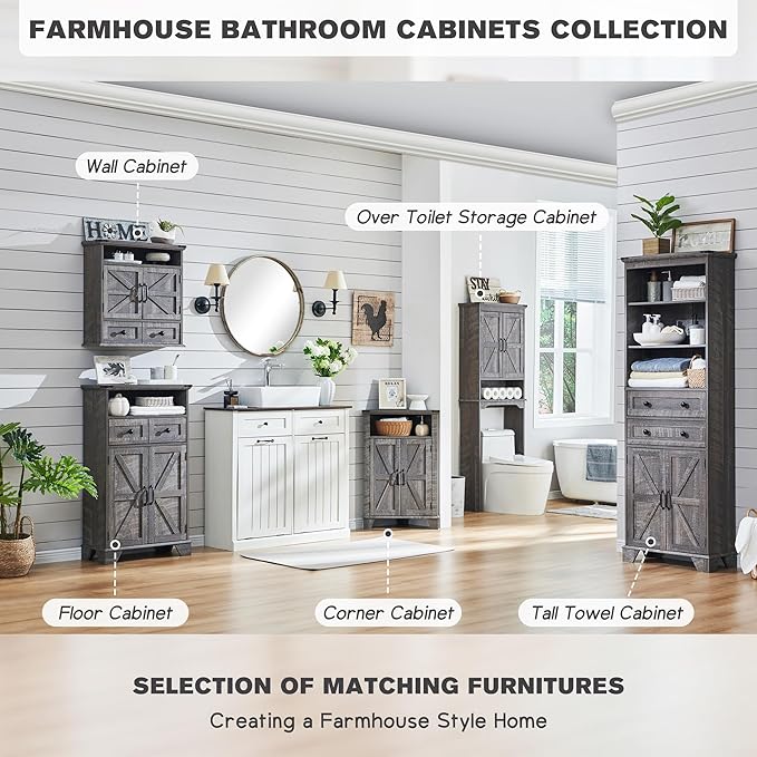 ACCOHOHO Over The Toilet Storage Cabinet, Farmhouse Bathroom Cabinet - Image 7