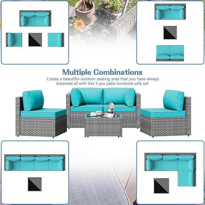 5 Piece Outdoor Patio Furniture Set, All Weather Conversation Set - Image 6