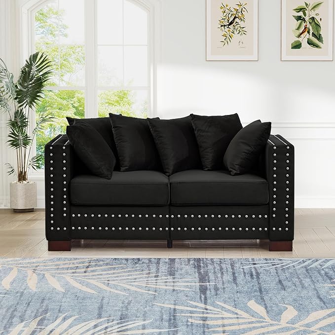 60.5"W Loveseat Sofa, Velvet Mid Century Modern Couch - Image 8