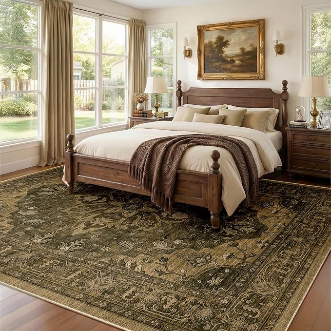 RELEANY Area Rugs 9'x12' Washable Non-Slip, Floral Vintage Distress Print - Image 2