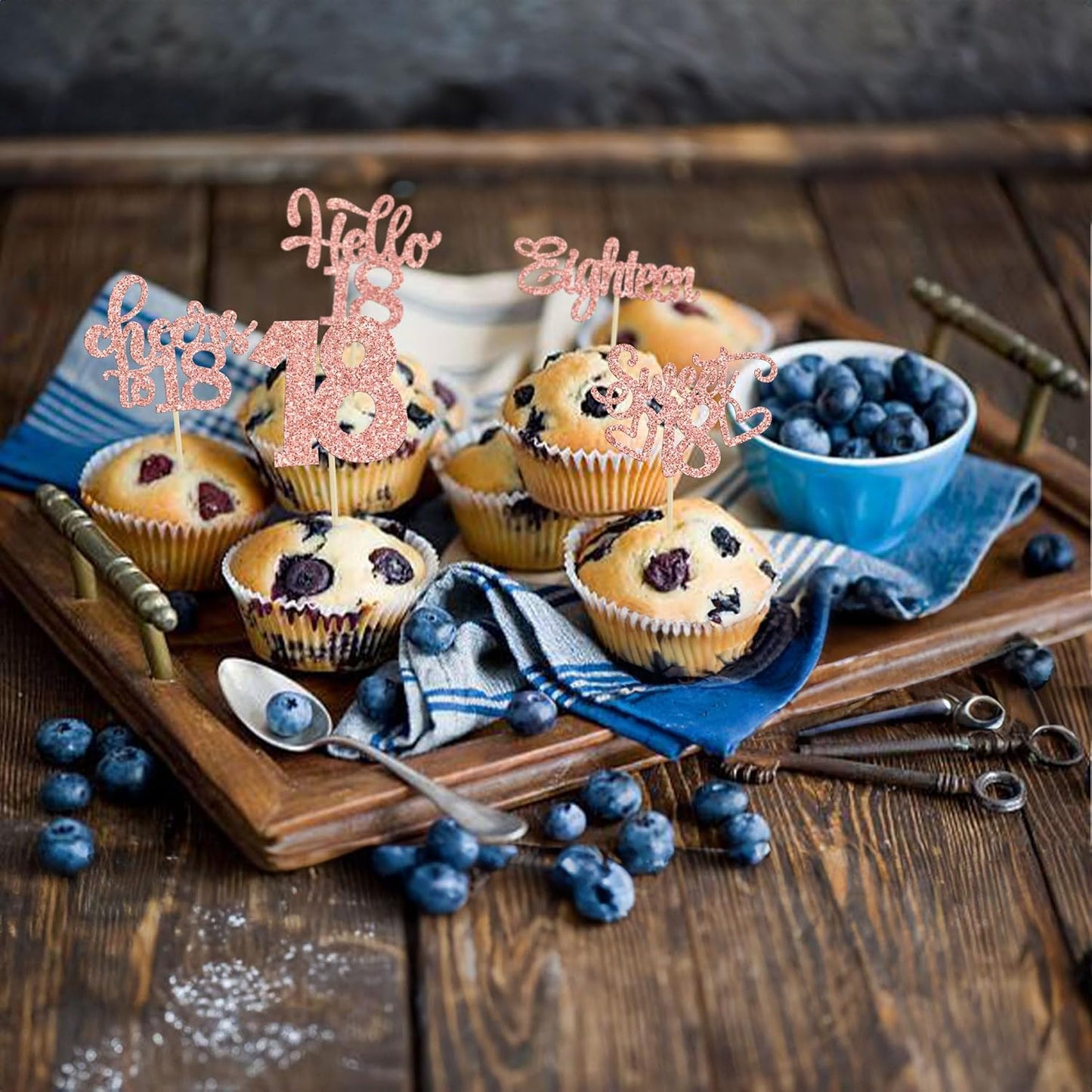 30Pcs18th Birthday Cupcake Toppers Eighteen Happy 18th Cupcake Picks Sweet 18 Cheers to 18 Cake Decorations for 18th Birthday Anniversary Party Supplies Rose Gold Glitter