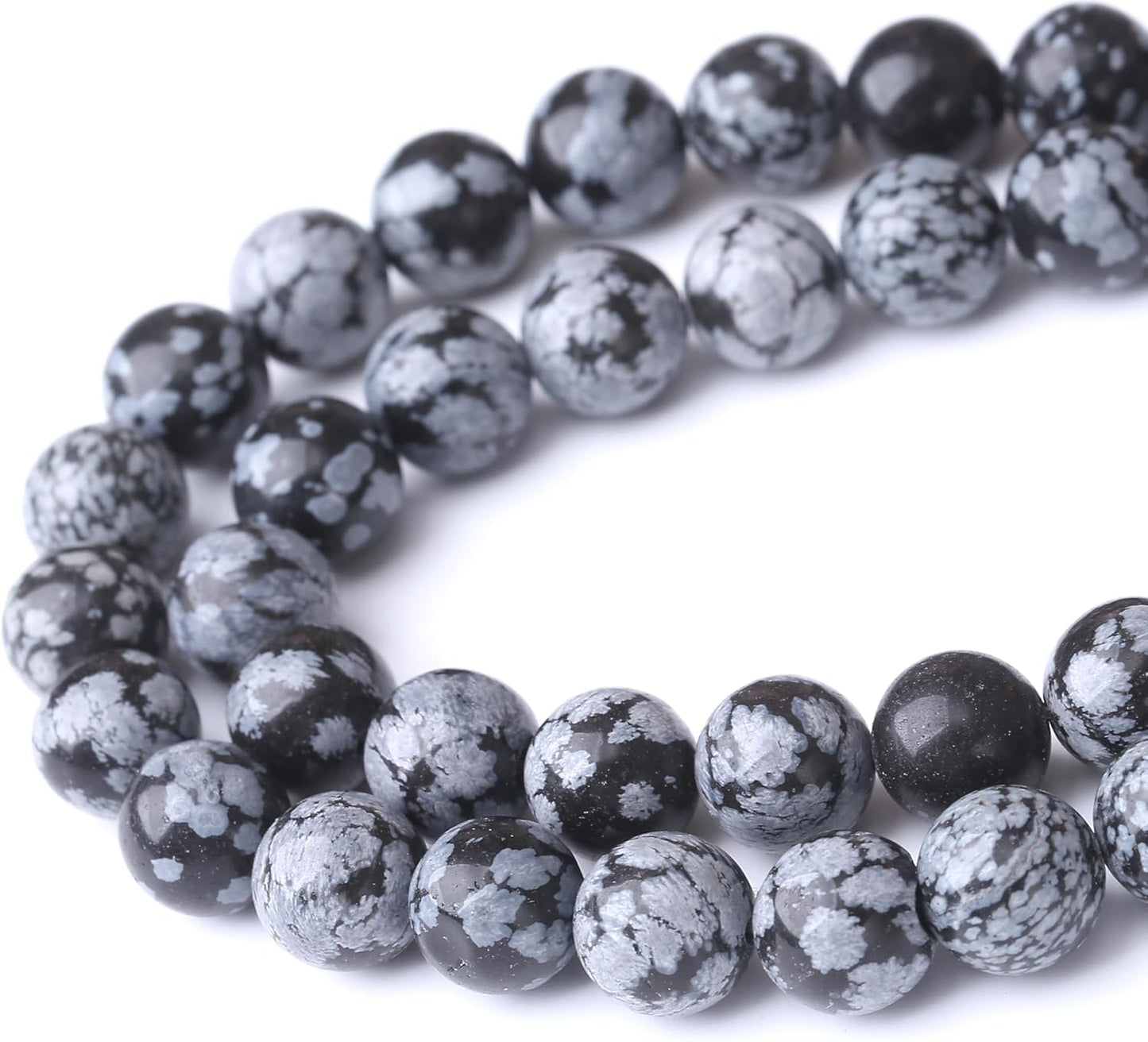 Snowflake Stone Beads for Jewelry Making DIY Craft Gemstone Beads Kit (8mm, 45pcs) Smooth Healing Crystal Beads for Bracelets, Necklaces, Home Decor