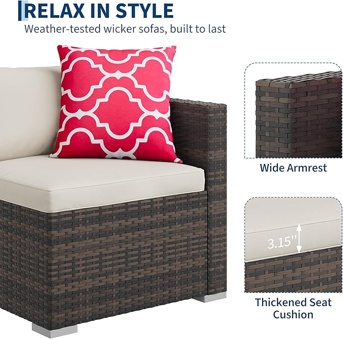 5-Piece Outdoor Sectional Sofa Set, All-Weather PE Rattan Patio Furniture - Image 6