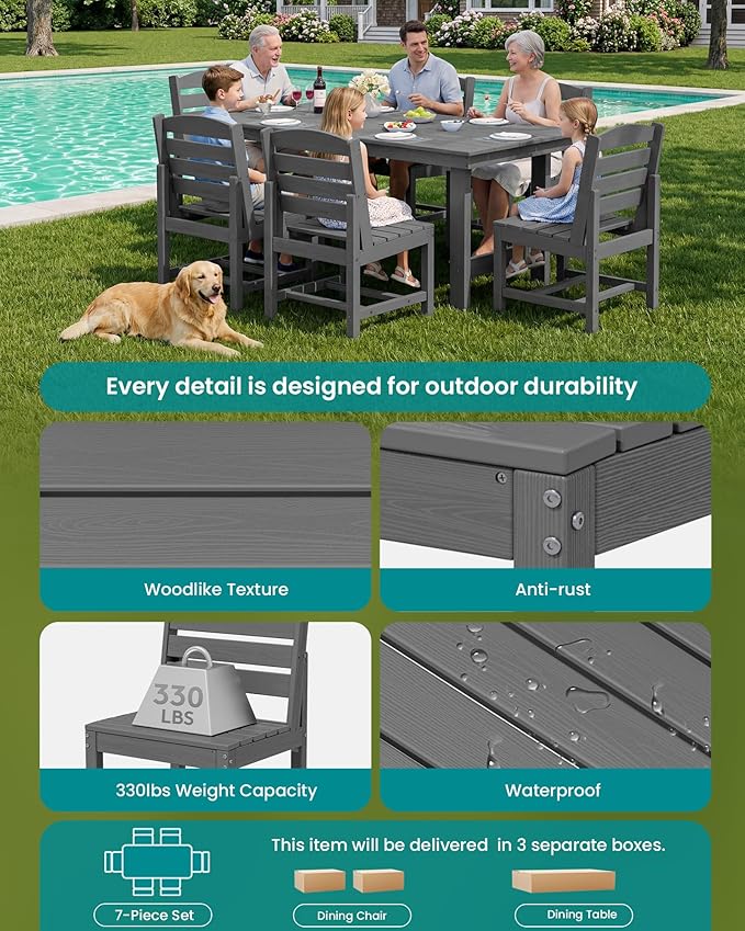 SERWALL Patio Dining Sets for 6 Person, HDPE Dining Set - Image 7
