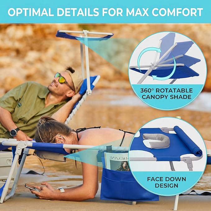 #WEJOY Tanning Chair with Face Hole & Canopy & Side Table, 5 Positions - Image 4