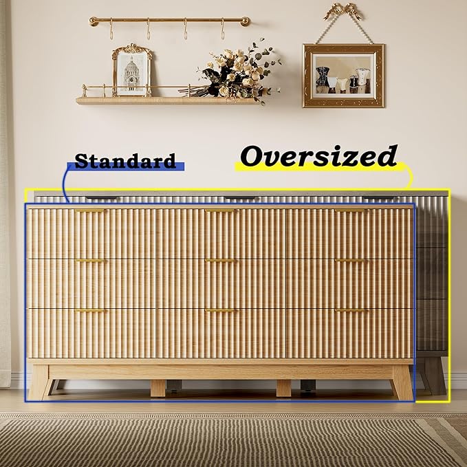 BORNOON 63" Long Dresser for Bedroom, 9-Drawer Fluted Dresser, Extra-Wide Wood - Image 3