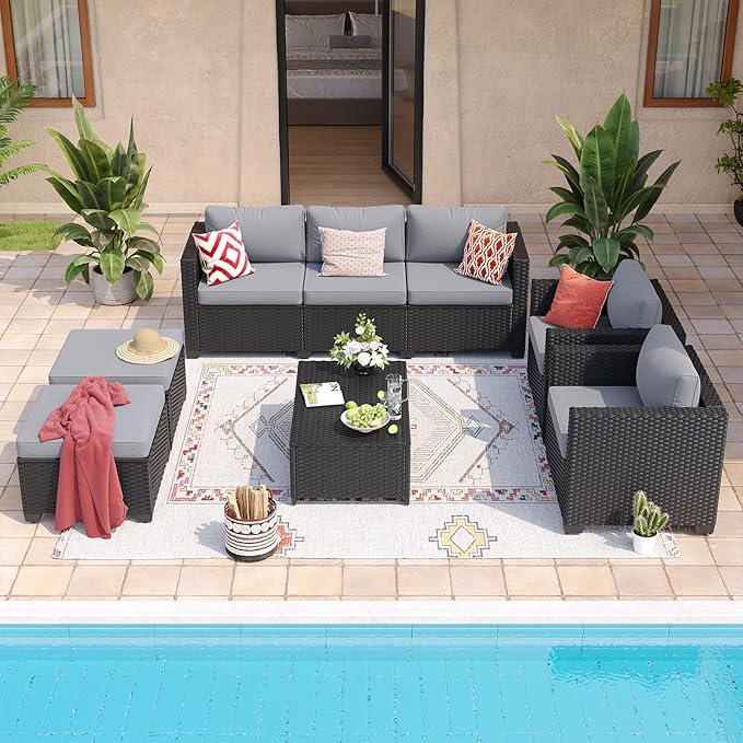 Aoxun 8 Piece Outdoor Patio Furniture Set 7 Seats, Outdoor Sectional - Image 2