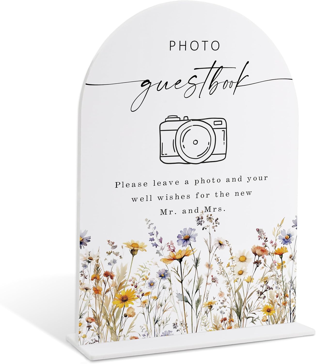 Wedding Signs for Ceremony and Reception, Boho Floral Acrylic Photo Guestbook Sign, Wedding Signage with Stand, Bridal Shower Table Centerpieces, Supplies for Engagement Reception Event Party, 27