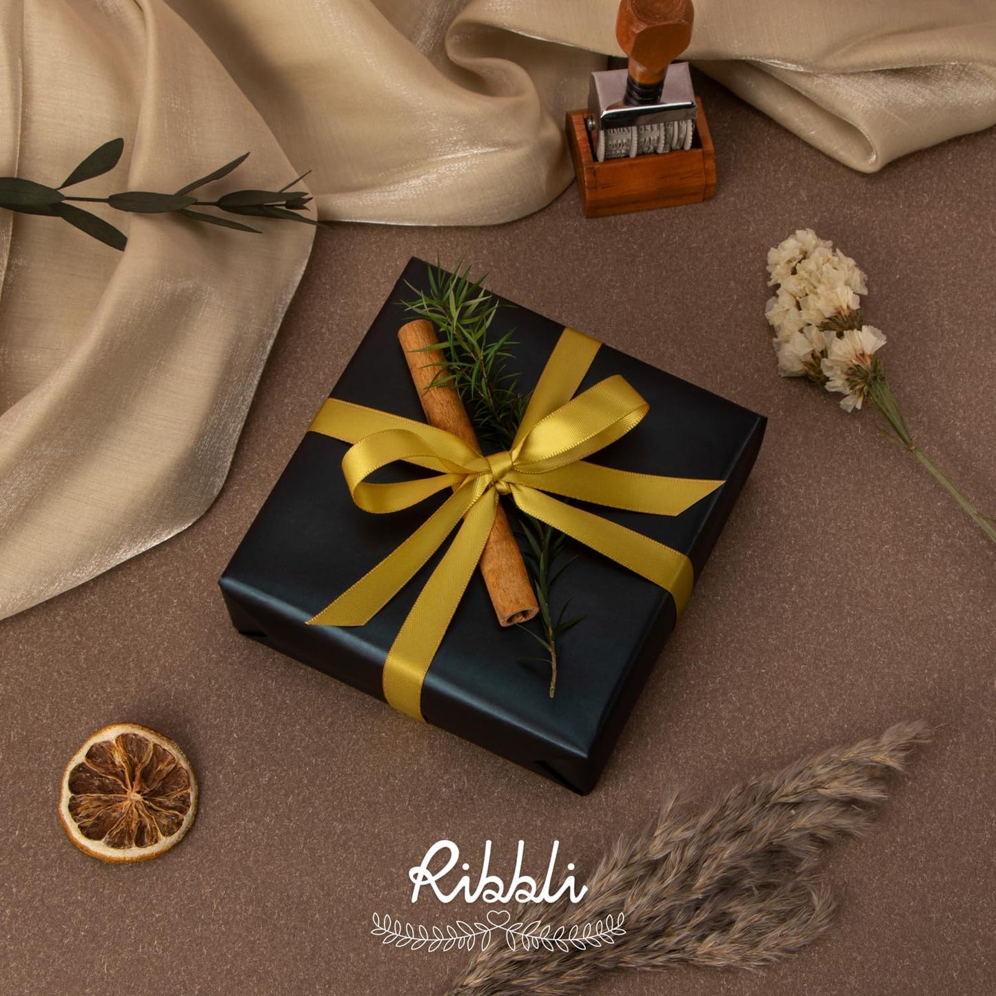 Ribbli Gold Double Faced Satin Ribbon,1/2 Inch x Continuous 25 Yards,Use for Craft Bows Bouquet, Gift Wrapping, Wedding Decoration, Floral Arrangement