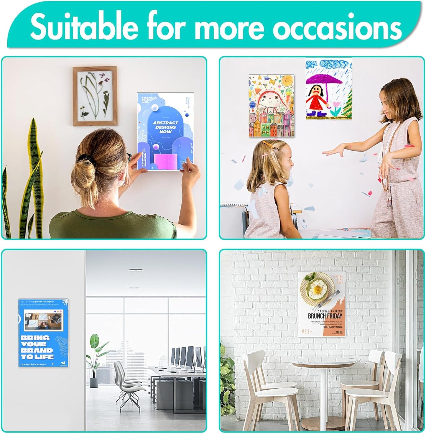 Aheroi Acrylic Sign Holder 8.5 x 11, 12 Pcs Clear Document Frame with Adhesive Tape, No Drilling Plastic Wall Mount 8.5 x 11 Acrylic Hanging Frame Plastic Sign Holder for Office Business Menu Store