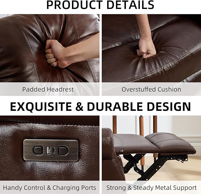 EBELLO Power Reclining Loveseat, Faux Leather Double Recliner Sofa - Image 3
