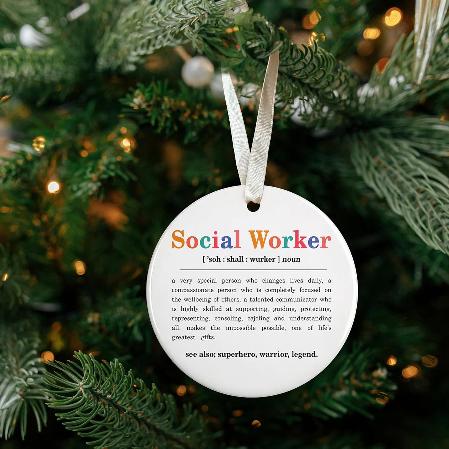 Pawzity Social Worker Christmas Ornament - Social Worker Gifts for Women - Ceramic Thank You Appreciation Ornament