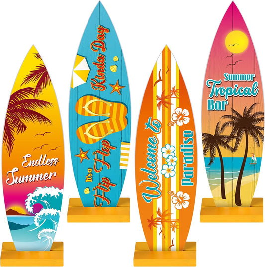 Blulu 4 Pcs Surfboard Decorations for Party Surfboard Beach Signs Welcome to Paradise Sign Tropical Bar Table Centerpieces Endless Summer Wood Decor Flip Flop Letters for Home Decor(Tropical Style)