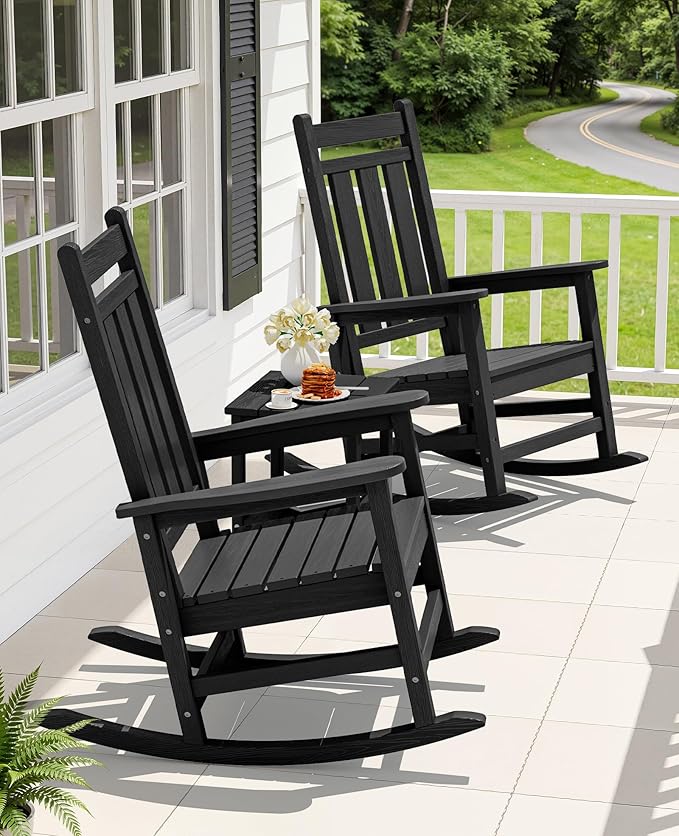 KINGYES Oversized Outdoor Rocking Chair Set of 2, All-Weather Patio Rocking - Image 2