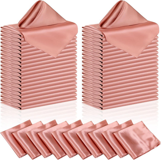 Manyshofu 50 Pieces Rose Gold Satin Napkins - 12x12 Inches Cloth Napkins, Square Satin Fabric Napkin Set - Smooth & Reusable Table Napkins for Wedding Dinner Party Lunch Banquet Restaurant Decoration