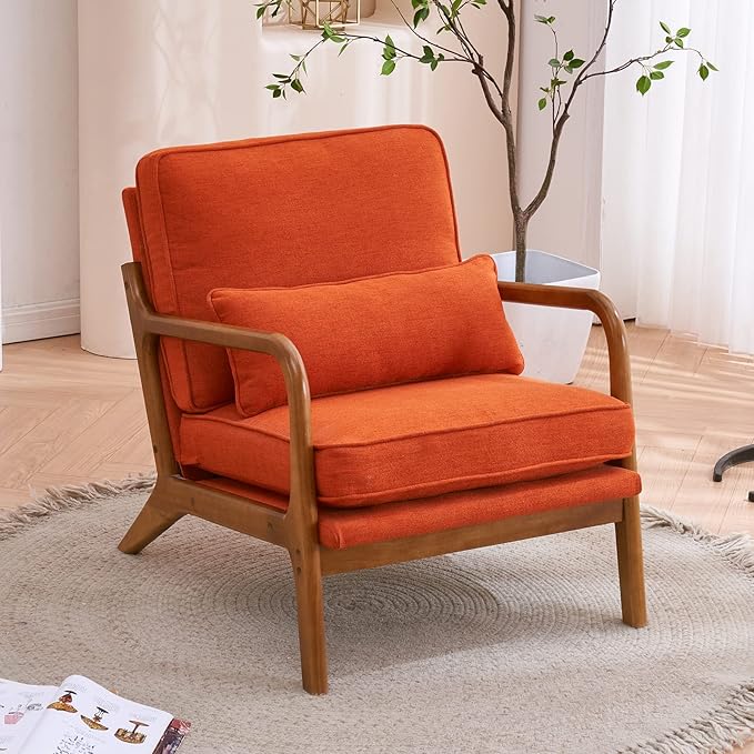 Bonnlo Burnt Orange Accent Chairs Set of 2, Upholstered Mid Century Modern - Image 6