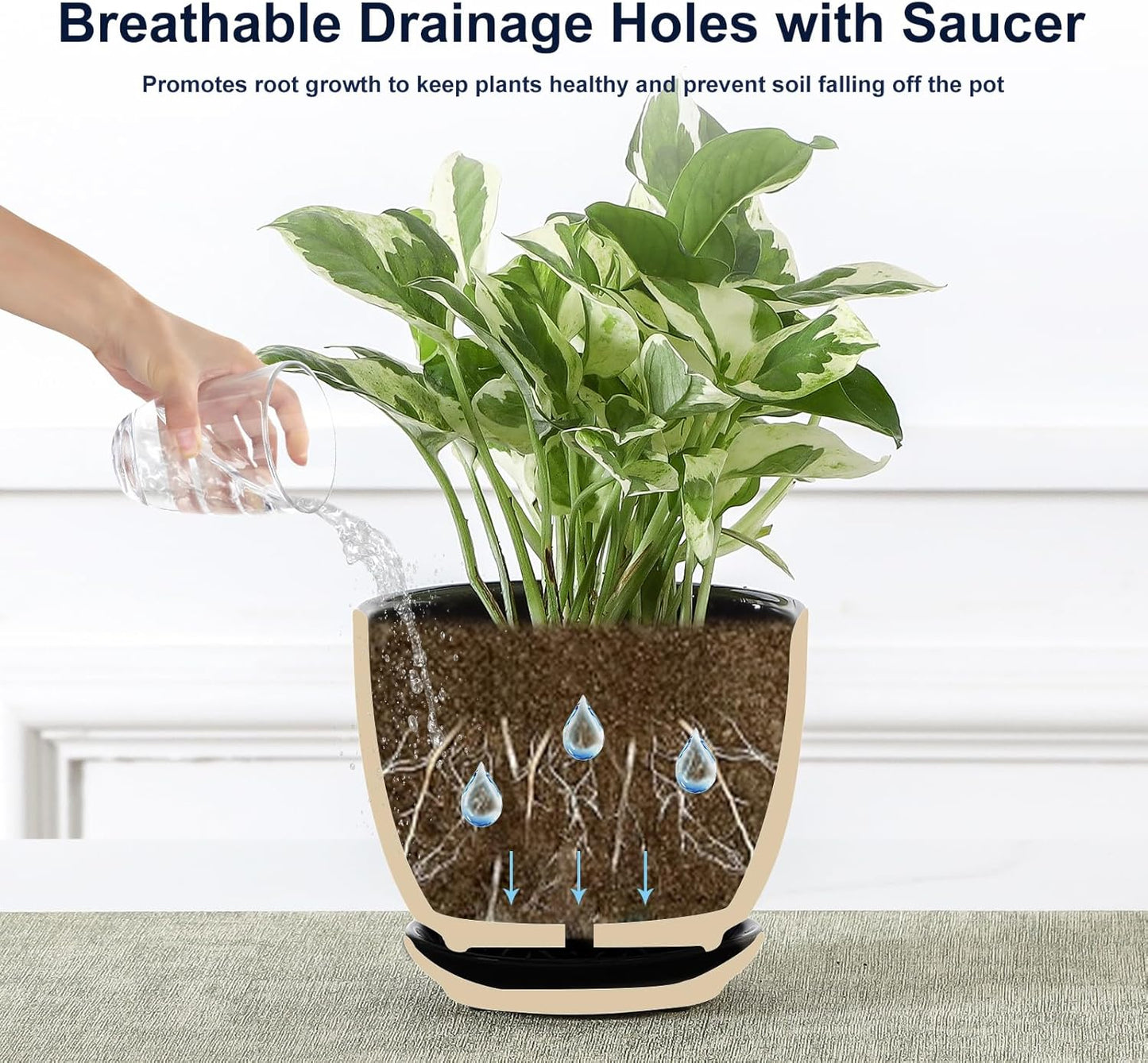 Sureasy Succulent Pots, 3.5 Inch Flower Pots for Indoor Plants, Small Plant Pots with Saucer & Drainage, Decorative Ceramic Planters for Succulent, Cactus, Set of 4, Black