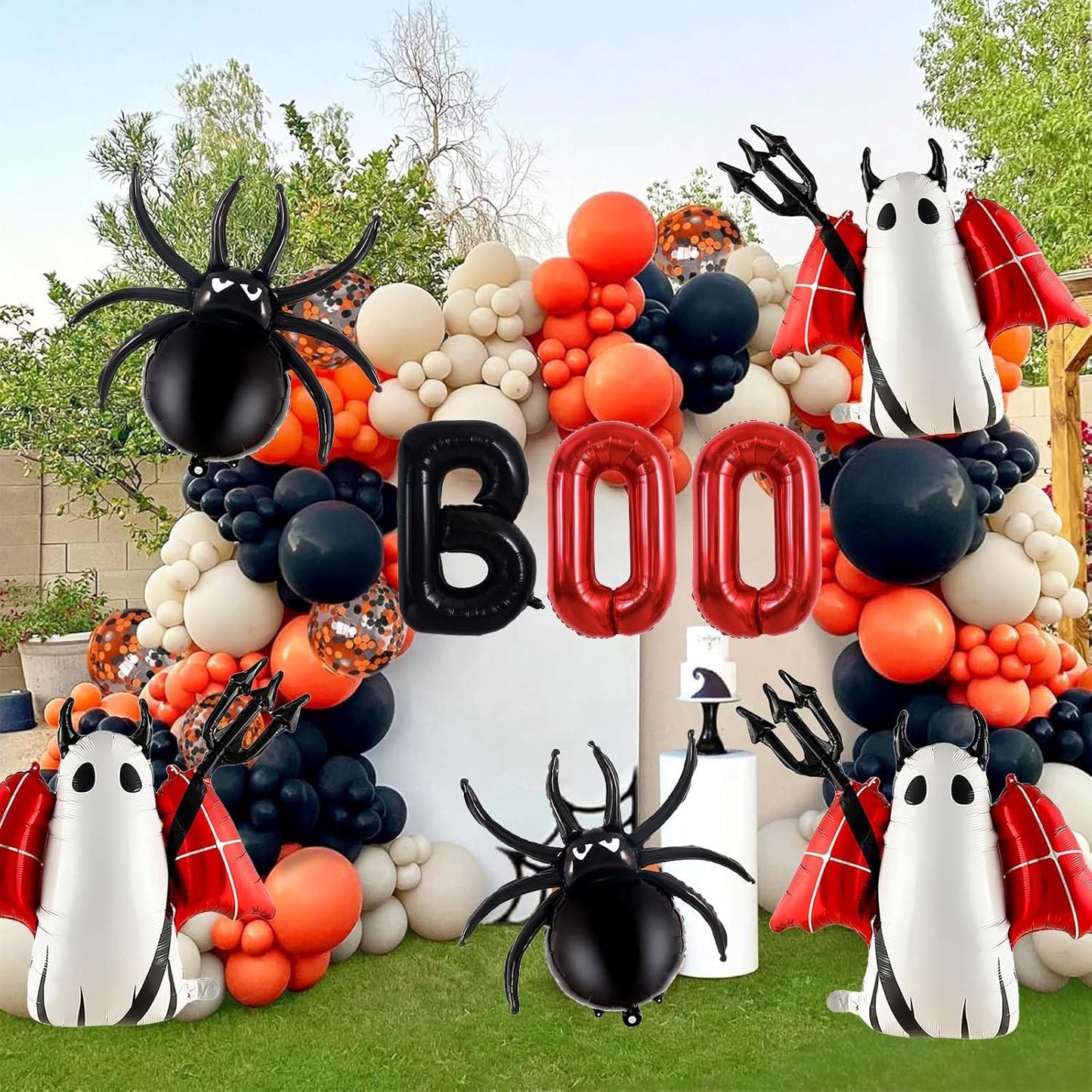 Halloween Balloons Decorations, Red Boo Letter, Devil, Spider Foil Balloon for Halloween Party Decorations (Red)