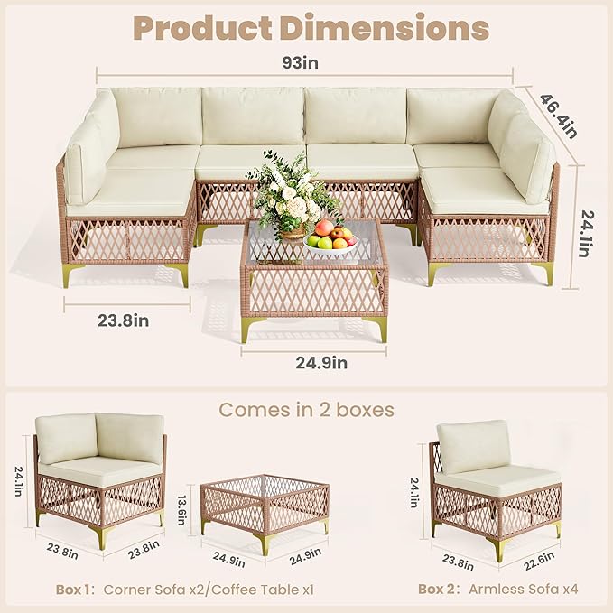Pamapic 7-Piece Wicker Outdoor Furniture Set, Boho Sectional Sofa Patio - Image 8