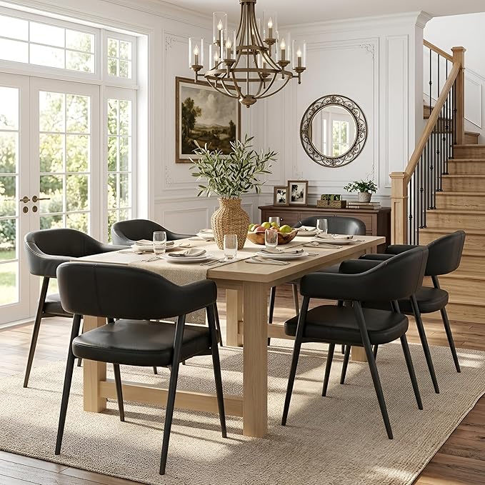 HNY Modern Dining Room Arm Chairs Set of 6, Retro Faux Leather Upholstered by HNY