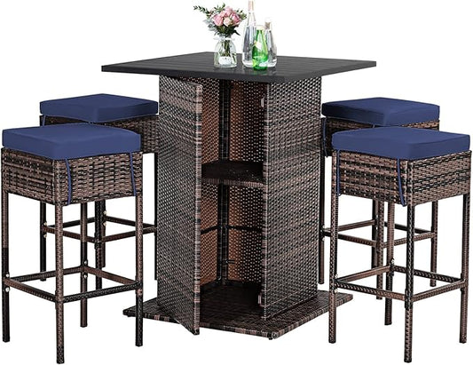 Tangkula 5 Piece Outdoor Rattan Bar Set, Patio Bar Furniture by TANGKULA