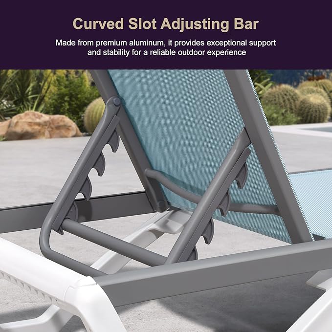 PURPLE LEAF Patio Chaise Lounge Chair Set of 3 Outside Aluminum Plastic - Image 8