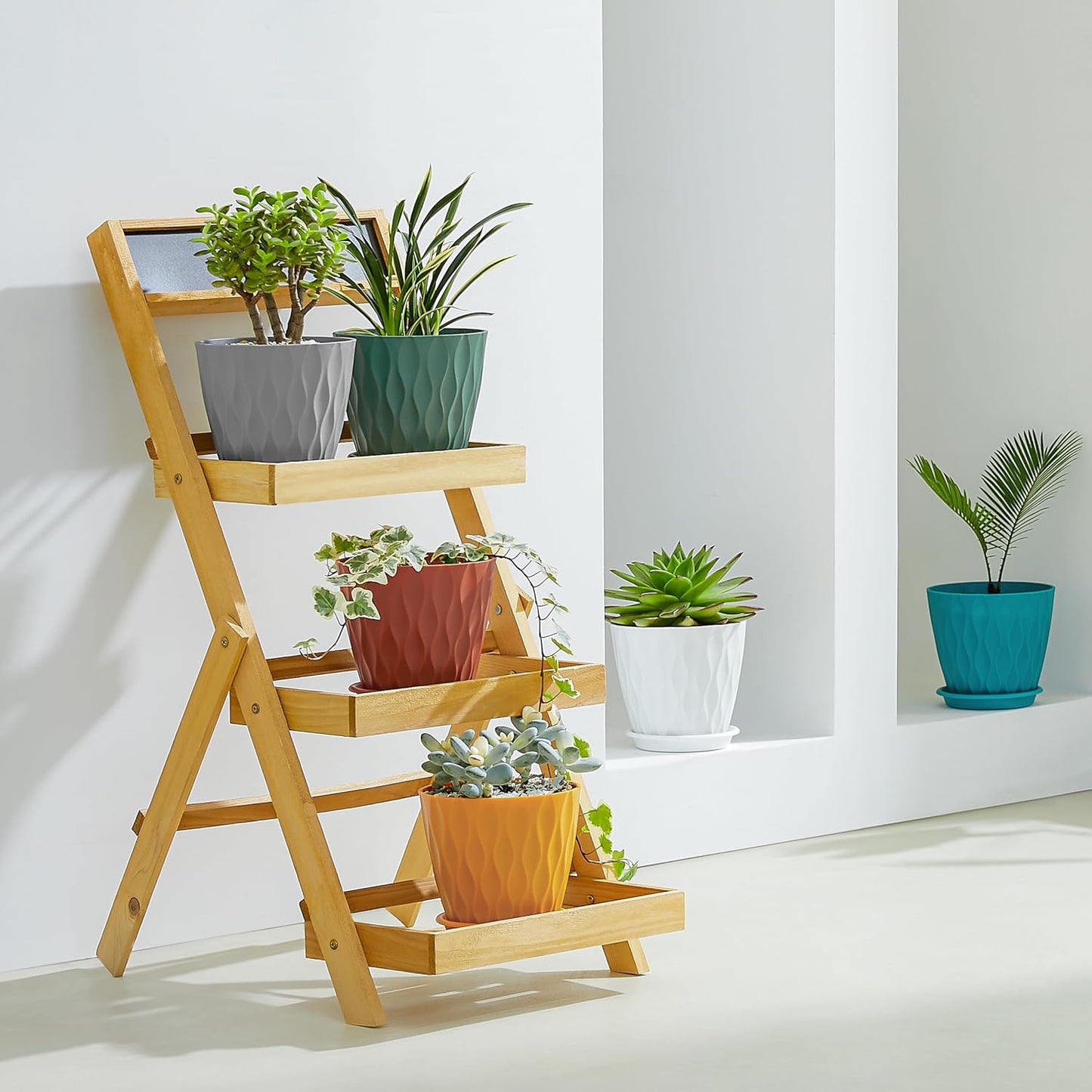 FaithLand 6-Pack 6-Inch Plastic Plant Pots with Saucers | Thickened PP Material, Modern Wave Texture, Enhanced Drainage for Indoor/Outdoor Garden Plants | Tricolor Value Set