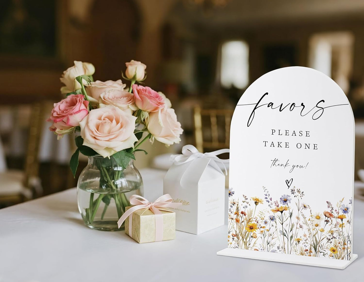 Wedding Signs for Ceremony and Reception, Boho Floral Acrylic Favors Please Take One Sign, Wedding Signage with Stand, Bridal Shower Table Centerpieces, Supplies for Engagement Reception Party, 31