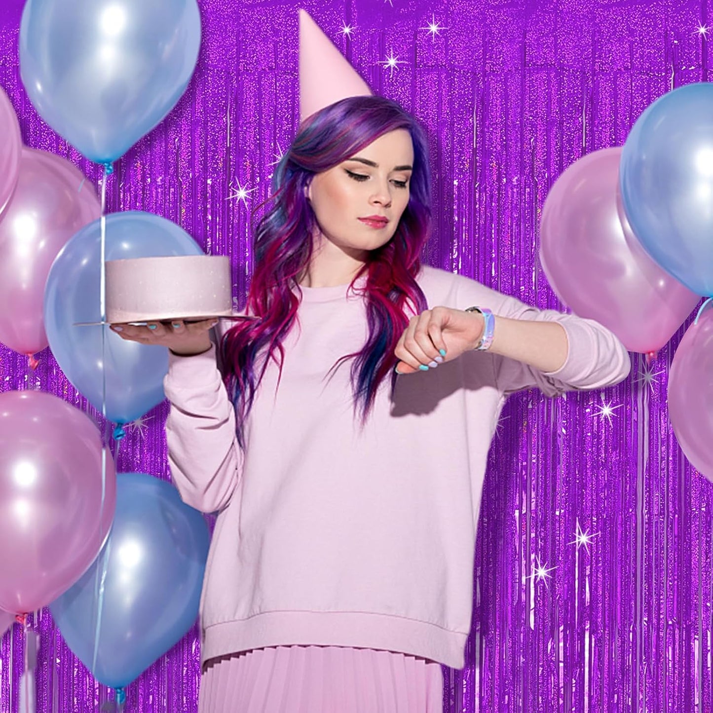 Tinsel Curtain Party Backdrop Purple Birthday Decorations 2 Packs Glitter Foil Fringe Curtain Party Decor Streamers Photo Booth for Birthday Christmas Wedding Halloween Graduation Decorations