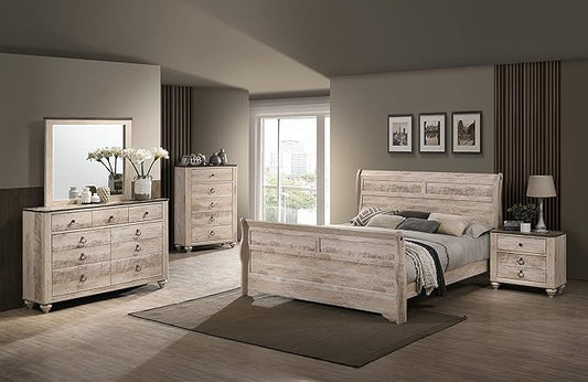 Roundhill Furniture Imerland Contemporary White-wash Finished 5-Piece Sleigh by RoundhillFurniture