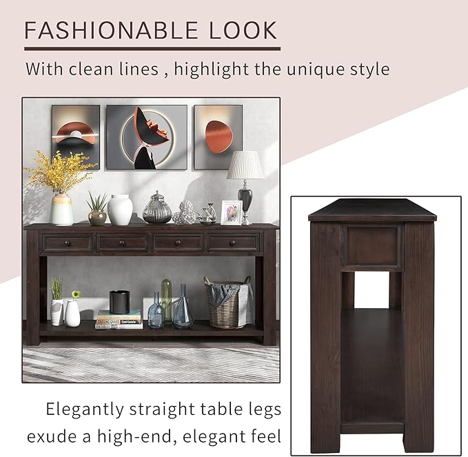 LKTART 63" Solid Wood Console Table Sofa Table - Image 5