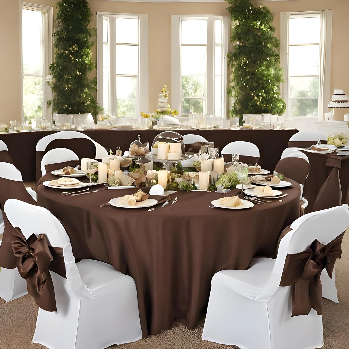 8 Pack Brown Round Tablecloth 90 Inch Stain and Wrinkle Resistant Round Brown Table Cloth Reusable and Washable Polyester Fabric for Buffet Wedding Party and Banquet