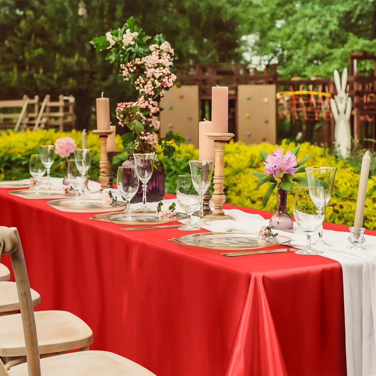 TURSTIN 4 Packs Satin Tablecloth 102 x 58 Inch Overlay Satin Table Cover Rectangle Bright Silk Tablecloth Smooth Fabric Table Decoration for Wedding Banquet Party Events, Red