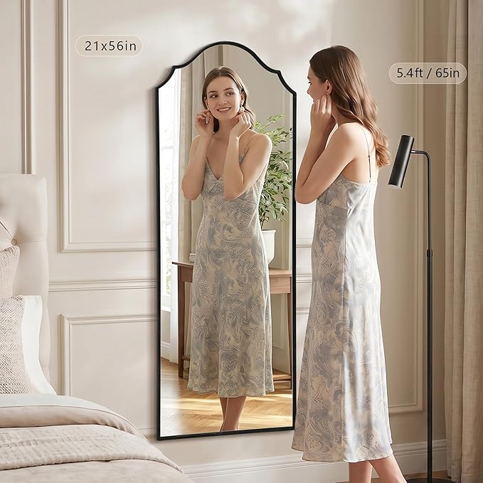 Besdomus Scalloped Full Length Mirror: 21"x56" Black Arched Floor Mirror - Image 3