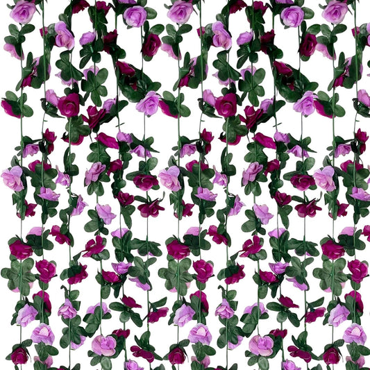 8Pcs 63Ft Purple Rose Garland, Fake Rose Hanging Flowers, Artificial Flower Vine, Hanging Floral Vine Garland for Wedding, Birthday Party, Wall Arch, Halloween, Christmas Garden Backdrop Decor