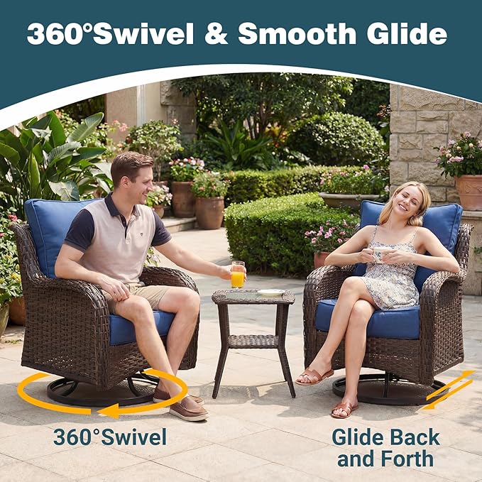 Patio Furniture Set, High Back Swivel Chairs, Weather Resistant Olefin Fabric - Image 3