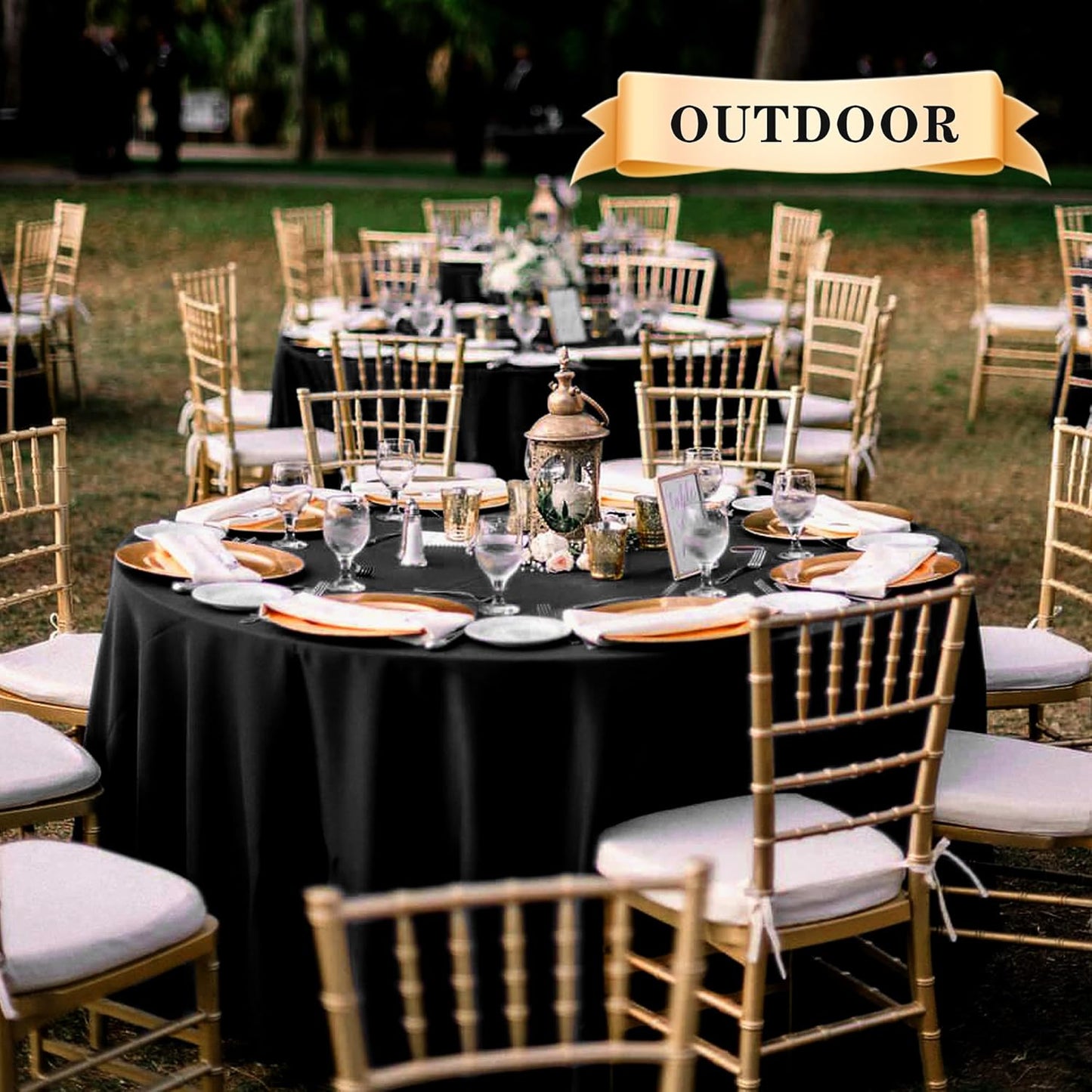 sancua 8 Pack Round Tablecloth 90 Inch Black, Stain and Wrinkle Resistant Table Cloth - Washable Polyester Table Cover for Dining Tables, Buffet Parties and Camping