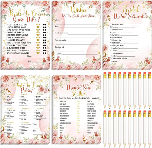 Teling 145 Pieces Bridal Shower Game Bridal Shower Favors Set Wedding Games Cards and Pencils for Bride Groom Bachelorette Party Wedding Party Favor(Pink Floral)