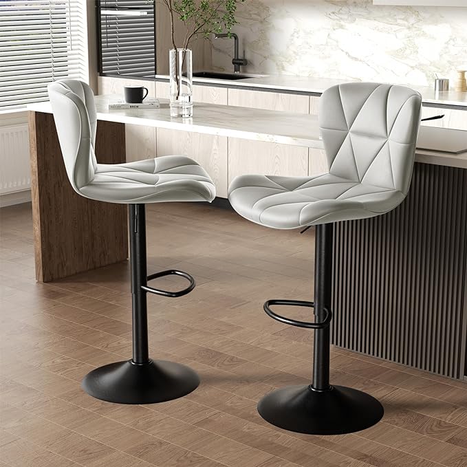 Nalupatio Modern Bar Stools Set of 3, Adjustable Faux Leather Upholstered - Image 6