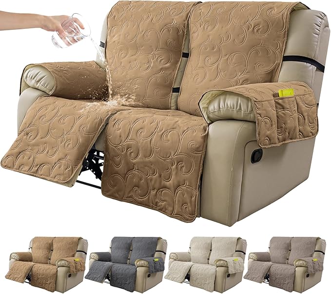 100% Waterproof Loveseat Recliner Cover, 4-Piece Split Reclining Couch Covers by YUEANG