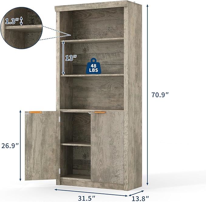 GarveeHome Tall Book Shelf and Bookcase, 31.5" Wide Wooden Bookcase - Image 2