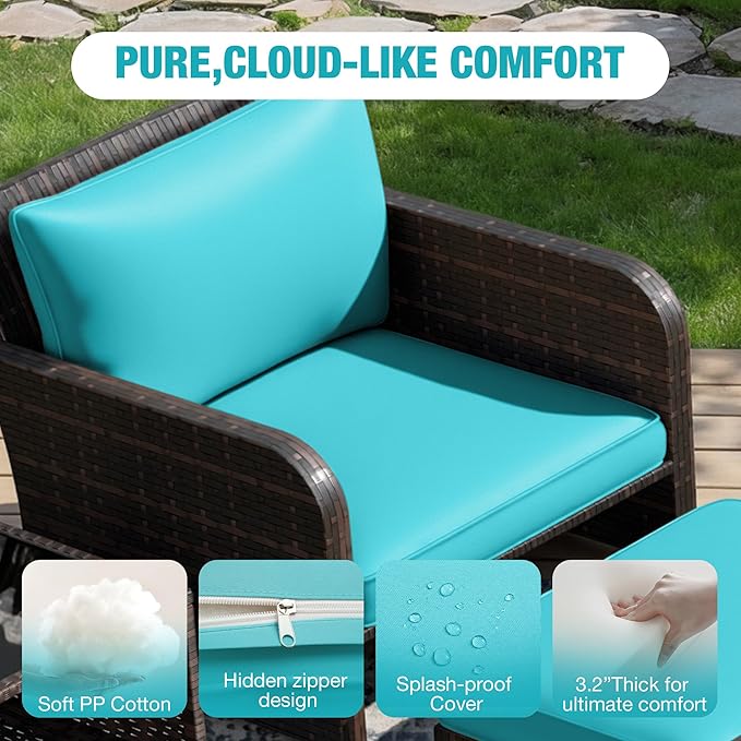 LEVELEVE Patio Conversation Set 5 Piece, Balcony Furniture Outdoor PE Rattan - Image 4