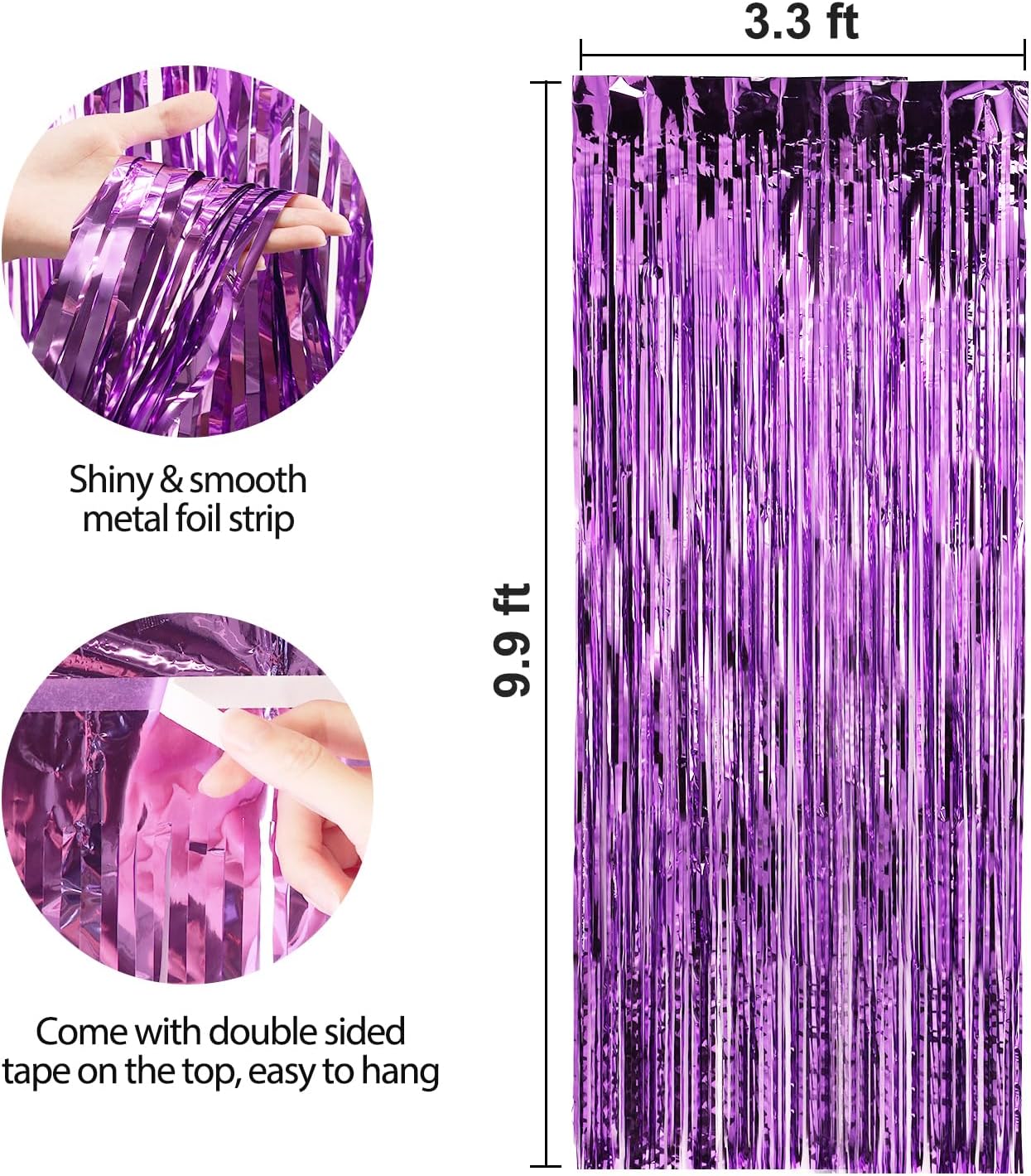 Crosize 7 Pack 3.3 x 9.9 ft Purple Foil Fringe Backdrop Curtain, Streamer Backdrop Curtains, Streamers Birthday Party Decorations, Tinsel Curtain for Parties, Galentines Decor