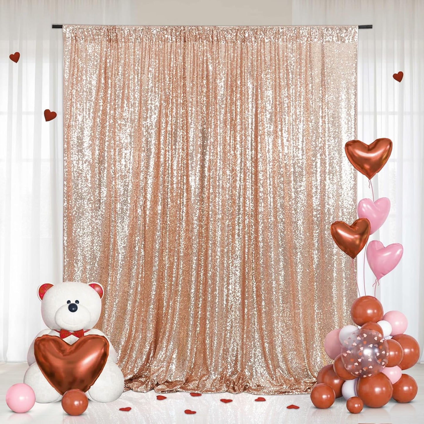 Eternal Beauty Rose Gold Sequin Backdrop, 6x6 Ft Glitter Background Curtains for Shimmer Photography Party Wedding Birthday Back Drop Decor