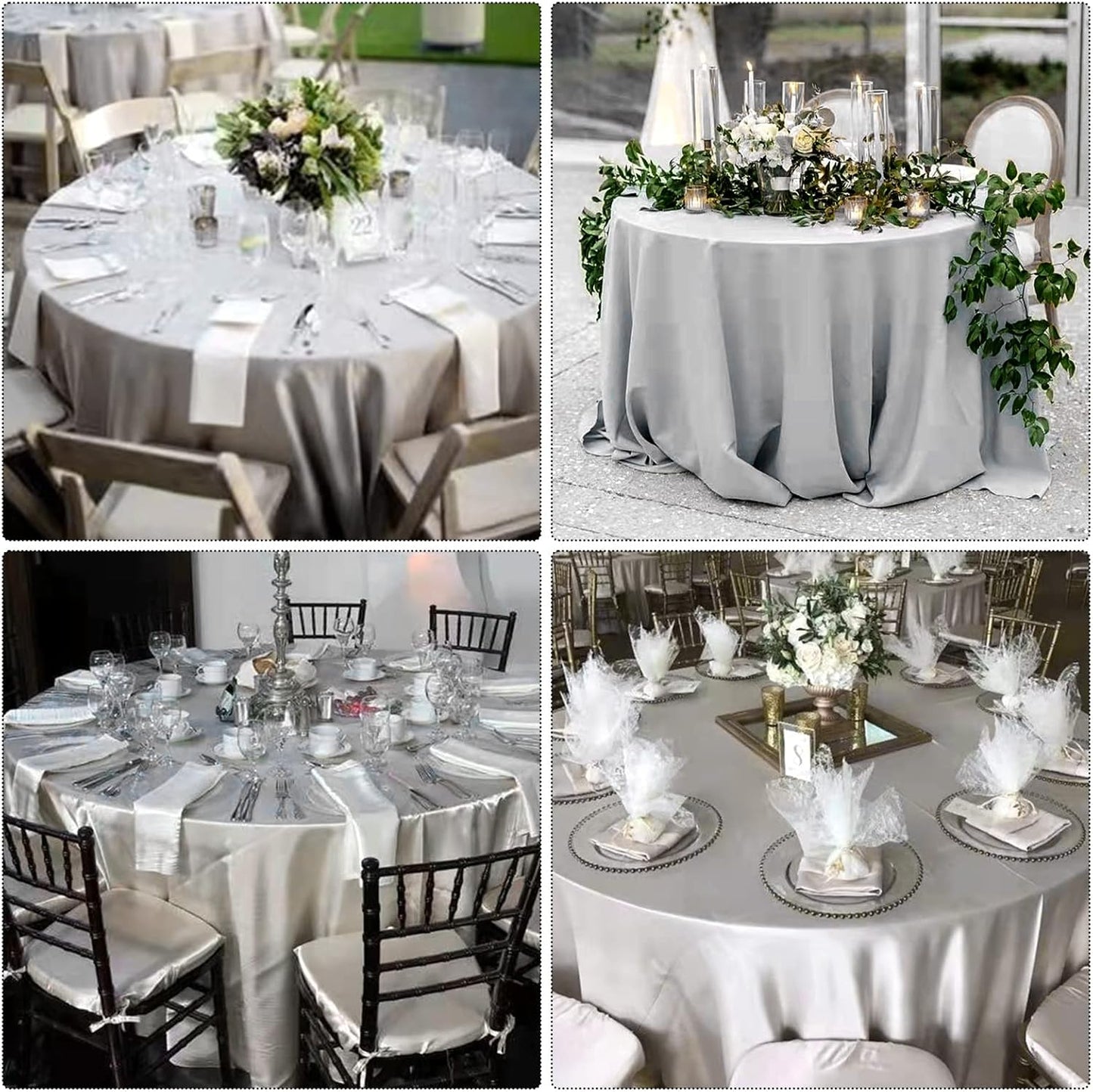 fani 6 Pack 120 Inch Sliver Round Tablecloth - Premium Silky Satin Tablecloth Overlay Smooth Fabric Table Cover Linens, Table Decoration for Wedding Party Banquet Events Restaurant Kitchen Dining